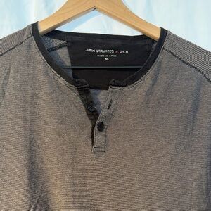 John Varvatos Black & Gray Striped Henley Shirt